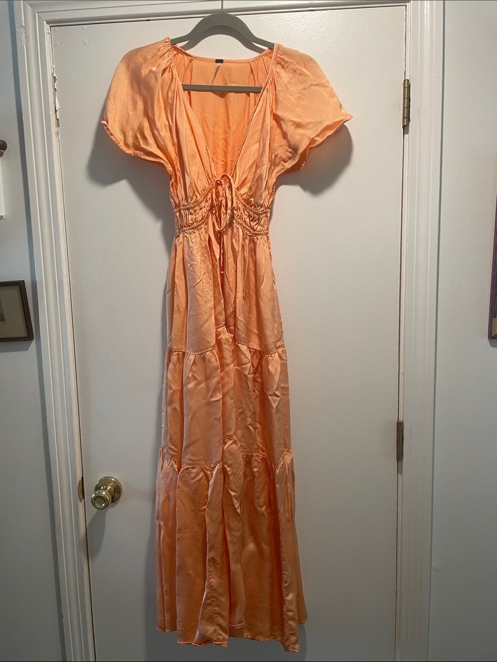 Young Fabulous &Broke Peach Tiered Maxi Dress Tie Elastic Waist